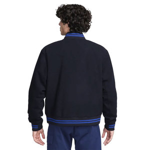 Men's Navy Blue Varsity <b>Jacket</b> Regular Fit Turn-down Collar <b>Fleece</b> <b>Lining</b> Button Closure Solid Color Casual Autumn Wear - Product Image 3