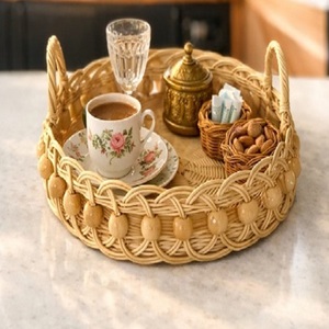 Unique Handmade Classic Single <b>Bamboo</b> Rattan Eco-Friendly Multifunction Decorative Serving Tray Handles for Tableware Beverage - Product Image 1