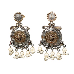 Oxidized <b>Silver</b> Two Tone Bezel Setting Drop <b>Earrings</b> Handmade Flower Bohemia Indian Jewelry Bulk Supplier | Direct Factory - Product Image 1