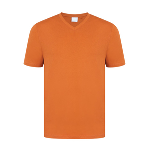 Camiseta de algodón 100% con cuello en V, de alta calidad, informal, tejida, de manga corta, de color sólido, transpirable y cómoda. - Product Image 1
