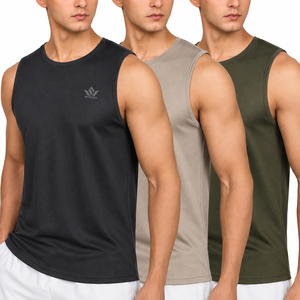 Camiseta sin Mangas Deportiva SPARKVEL para Hombre, de Color Sólido, Tejida, Cuello Redondo, Secado Rápido, Gris, Rojo, Azul - Product Image 6
