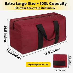 Red Canvas Duffle Bag with Black Handles and Zipper Closure <b>Large</b> Capacity for Travel and Weekend Use - Product Image 2