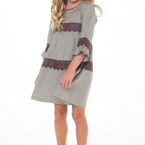 Vestido de encaje de algodón gris con mangas de volantes, ropa Bohemia supercómoda y súper guay para niños, regalo perfecto para tu princesa encantadora - Product Image 2