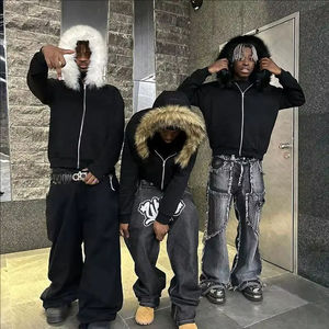 Sudadera con capucha personalizada para hombre, 500 g/m², de felpa francesa gruesa, con capucha de pelo, corte cropped y holgado, con cremallera completa - Product Image 5