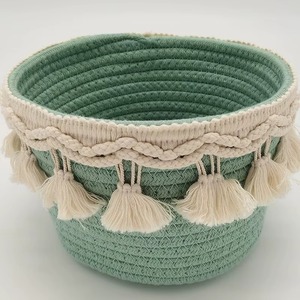 Brown Decorative Macrame <b>Basket</b> For Kitchen Room Storage Stylish Cotton Rope Organizer Home Essentials And Utility Use - Product Image 4