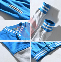 Jaket Baseball Pria SPARKWELL INDUSTRY Biru Putih Lengan Panjang Kancing Depan Bahan Kanvas Cepat Kering Regular Fit Musim Dingin Warna Blok