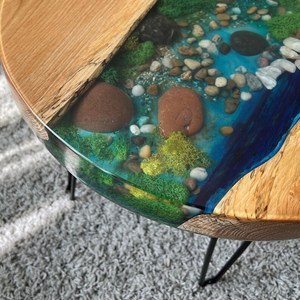 Ocean Stream Wooden Moss <b>Epoxy</b> <b>Table</b> Handmade Round River Design <b>Coffee</b> <b>Table</b> Natural Pebble Art Luxury Home Decor - Product Image 6