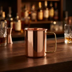 Mug à thé en cuivre massif plaqué or, design classique, à paroi simple, pour boissons chaudes, usage festif, adultes - Product Image 1