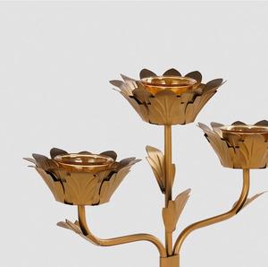 Golden Metal Flower Shape <b>Candelabra</b> With Three Arms For Home Decoration - Product Image 5