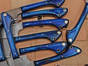 Juego de 8 Cuchillos de Cocina de Acero de Damasco Hechos a Mano con Hoja Recta y Punta Caída, con Mangos de Resina, Personalizables OEM/ODM/OBM - Product Image 2