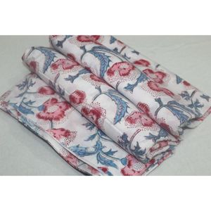 White-Colour <b>Red</b> Flower Print Hand Block Printed Cotton Fabric Wholesale Lightweight Cotton Fabric Indian Floral Dress Making - Product Image 1
