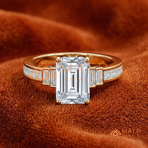 Luxury Emerald Diamond Engagement <b>Ring</b> in 18K Yellow <b>Gold</b> Fine Jewelry Emerald Cut <b>Ring</b> in <b>Gold</b> with Channel <b>Set</b> Diamonds - Product Image 1