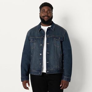 Men's Dark Blue Denim Jacket Regular Fit Button Front Stonewashed Casual Style Solid Color Autumn Wear - Product Image 5