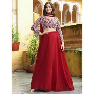 <b>Red</b> <b>Sequins</b> Georgette Evening Dress Lehenga Choli - Product Image 3