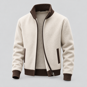 <b>Men's</b> Premium Knit Fleece <b>Cardigan</b> <b>Jacket</b> Full Zip Turtleneck Contrast Trim Business Casual Wholesale Supplier - Product Image 2