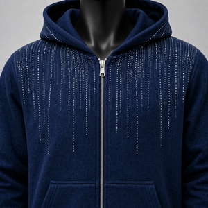 Sweat-shirt à capuche zippé bleu marine pour homme, coupe classique, décontracté, en coton French Terry, pour l'automne - Product Image 6