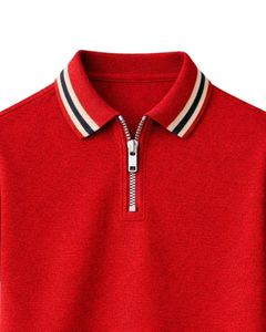 ผู้ผลิตเสื้อโปโลชายสีแดงแบบซิป ¼  คอริบ แขนสั้น สวมใส่สบาย รับผลิตตามสั่ง เสื้อผ้าฤดูร้อนสำหรับผู้ซื้อขายส่ง - Product Image 4