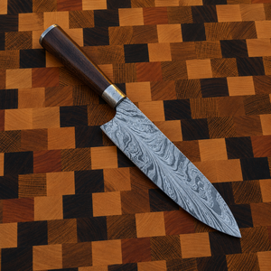 Couteau de chef artisanal en acier Damas avec manche en bois, couteau de cuisine professionnel de style japonais, couteau de cuisson à lame pleine - Product Image 2