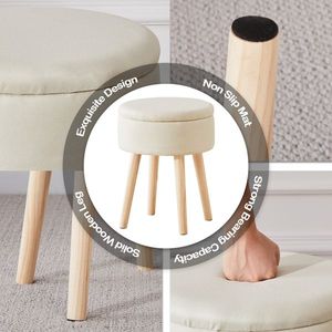 Poggiapiedi Imbottito Multifunzionale Moderno con Gambe in Legno, Sgabello da Toeletta in Lino con Vassoio e Vano Portaoggetti per Hotel, Materiale MDF - Product Image 4