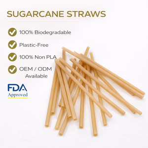 Pailles en bagasse biodégradables et compostables, jetables, emballées individuellement, sans plastique, pour les fêtes - Product Image 1