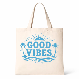 Sac fourre-tout en toile de coton AMANI 300 g/m², H-12" L-13", avec longues poignées, écologique, réutilisable, imprimé sur mesure, Good Vibes - Product Image 1