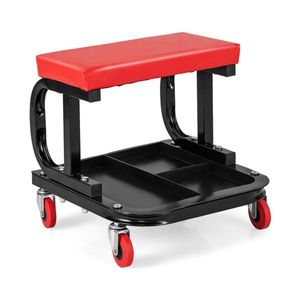 Carrello con Ruote, Vassoio Portautensili e Sedile Imbottito - Nero - Product Image 2
