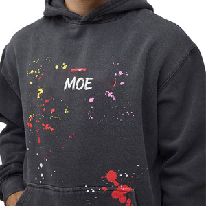 Sweat à capuche graphique effet éclaboussures de peinture pour homme, en molleton de coton, style streetwear, design artistique, fabrication OEM, vente en gros, couleur anthracite - Product Image 3
