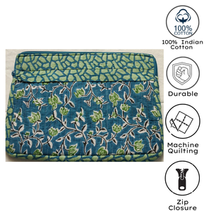 Funda para Portátil de Algodón Estampada a Mano Artesanal India, Ecológica, Acolchada, Duradera, Lujosa, Clásica, con Bolsillos con Cremallera, Larga - Product Image 4