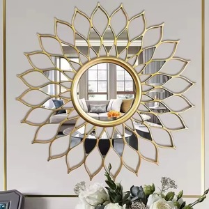 Golden Sunflower Handmade Round Contemporary <b>Metal</b> Wall <b>Mirror</b> by REHMAN CRAFT - Product Image 4