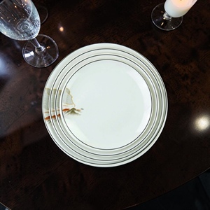 Asian Melamine Gold Inlay Flat <b>Plates</b> Set Pigmented <b>Black</b> Rim White Luxury Dinnerware Microwave Safe Dishwasher Safe Food Grade - Product Image 3