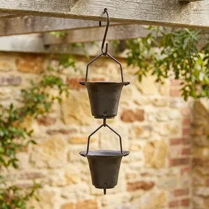 Chaîne de pluie décorative en aluminium noir martelé, style coupelle, pour gouttière et descente de toit, décoration extérieure de jardin - Product Image 4
