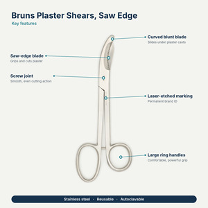 กรรไกรตัดเฝือก Bruns Plaster Shears ขนาด 24 ซม. ใบเลื่อยคม แข็งแรง ทนทาน ผลิตจากสแตนเลสสตีลเกรดผ่าตัด สำหรับตัดเฝือกกระดูก  รับผลิตแบบ OEM พร้อมสกรีนโลโก้ตามสั่ง - Product Image 4