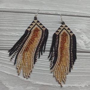 Boucles d'oreilles à perles marron, très longues, extra longues, à franges, style boho, en perles de rocaille, fournitures de perlage - Product Image 2