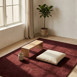 Premium <b>Burgundy</b> Wool Hand Tufted <b>Rug</b> Geometric Pattern Anti-Slip Thick Pile Carpet for Living Room Bedroom Dining Room Modern - Product Image 5