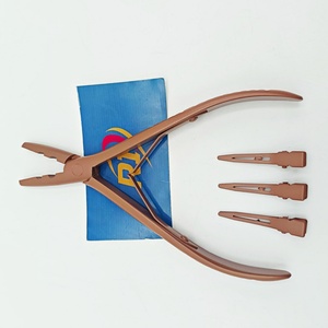 Professional Brown Color Two Hole Hair Extension Pliers Stainless Steel Micro Ring Nano Bead Pliers Tool OEM <b>Clips</b> - Product Image 3