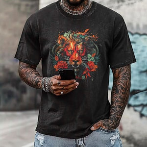 Camisetas Casuales con Estampado DTG DTF Black Lion, Camisetas con Estampado Gráfico Vintage Personalizadas para Hombre, Camisetas con Tu Propia Marca - Product Image 2