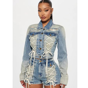 Conjunto de Shorts de Mezclilla Vintage Ecológicos de Verano para Mujer, Camiseta de Manga Corta a la Moda, Conjunto Casual de Dos Piezas con Shorts Holgados - Product Image 1