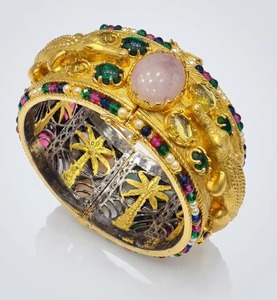 08878 Lapat Kundan Kada Brazalete Abierto con Gemas Multicolores de Latón, Joyería Étnica de Moda para Bodas y Fiestas - Product Image 3