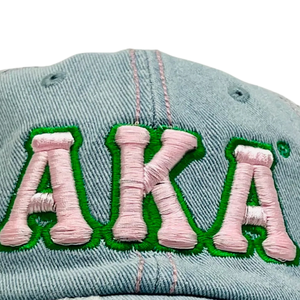 AKA <b>Light</b> Denim Distressed <b>Hat</b> Pink Embroidered Letter Washed Blue Denim Baseball Cap Adjustable Cotton Headwear Casual Fashion - Product Image 6
