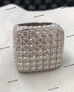 Anillo Clásico Cuadrado con Incrustaciones de Diamantes Moissanite en Plata de Ley 925, Anillo de Declaración Hip Hop para Hombre - Product Image 3