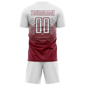 ชุดยูนิฟอร์มฟุตบอลพิมพ์ลายดิจิทัลตามสั่ง เสื้อแขนสั้นสีขาวแดงเลือดหมูสำหรับผู้ชาย พิมพ์ชื่อทีม ระบายเหงื่อได้ดี บริการ OEM - Product Image 2
