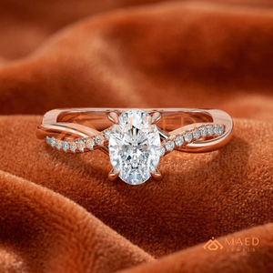 14K/18K <b>Rose</b> Gold Oval Cut Engagement Ring with <b>Infinity</b> Twist Band & Pavé Diamonds | Romantic Bridal Ring for Women - Product Image 1