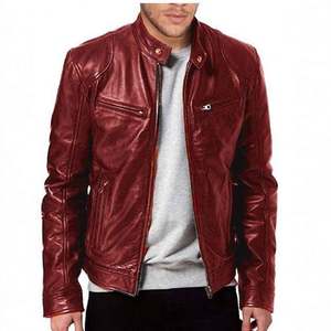 Chaqueta de Motociclista para Hombre, Corte Ajustado, Cuero Sintético, Cuello Alto, Logotipo Frontal, Resistente al Viento, Venta al Por Mayor, Personalización de Marca - Product Image 1