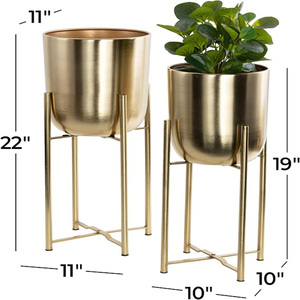 Jardinière ronde en métal Cosmopolitan avec support amovible, lot de 2 jardinières - Product Image 3