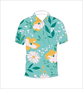 Polo pour homme à manches courtes, imprimé floral bleu aqua et jaune, décontracté, pour l'été, pour le golf - Product Image 1