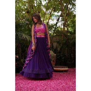 Vestidos de Noche Elegantes con Diseño de Espejo, Traje de Fiesta Lehenga con Blusa y Koti - Product Image 6