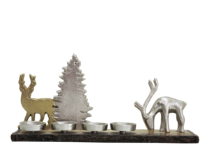 Decorative Aluminum Reindeer and <b>Tree</b> Candle Holder with Wooden Base <b>Christmas</b> <b>Table</b> Centerpiece - Product Image 2