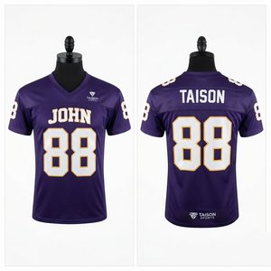 Maillot de football américain unisexe en maille polyester premium 150 GSM, blanc et or, avec impression par transfert thermique du nom et du numéro de l'équipe personnalisés - Product Image 1