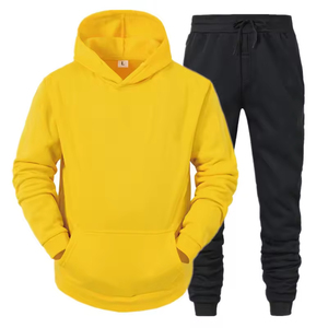 Ensemble de survêtement pour homme en molleton de coton color block, sweat-shirt à capuche zippé intégral et pantalon sport en polyester à séchage rapide, idéal pour l'automne - Product Image 3