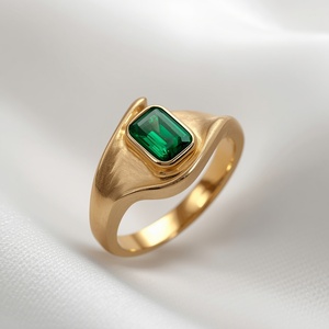 9K Solid <b>Gold</b> Organic Emerald <b>Ring</b> for Women Emerald Cut Green Gemstone Statement Fine Jewelry Custom OEM - Product Image 2